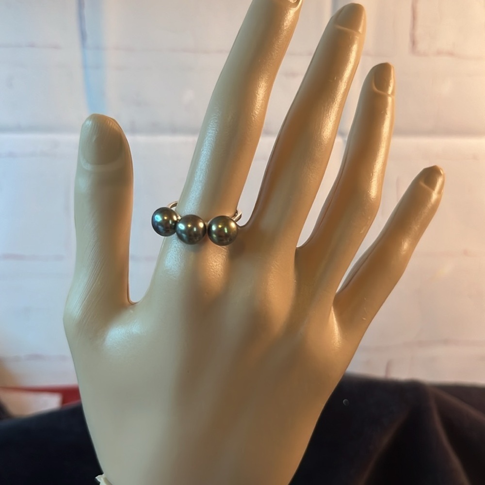 Brown Peacock Pearl 3 Stone Ring in Sterling Silver 8